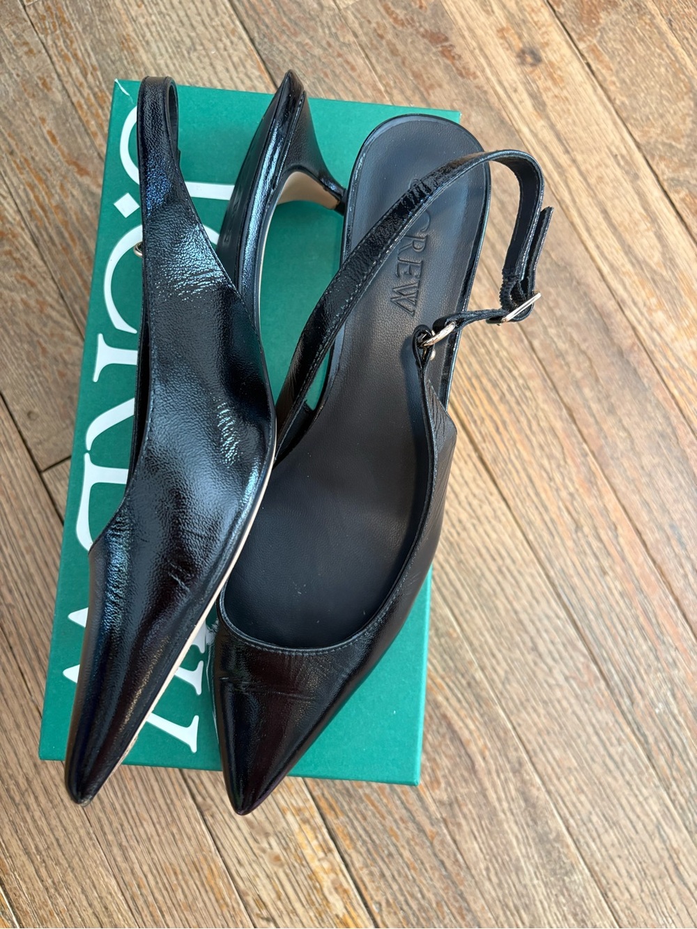 J. Crew Black Patent Pointed Slingback Heels